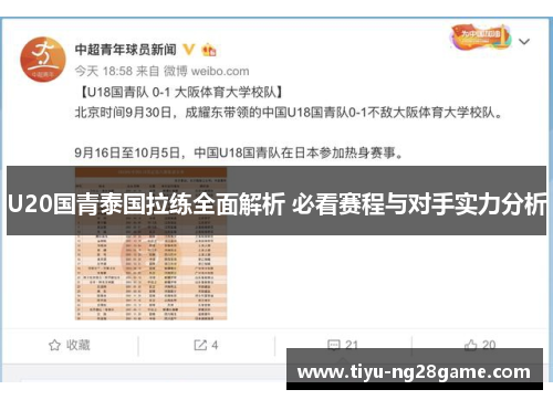 U20国青泰国拉练全面解析 必看赛程与对手实力分析